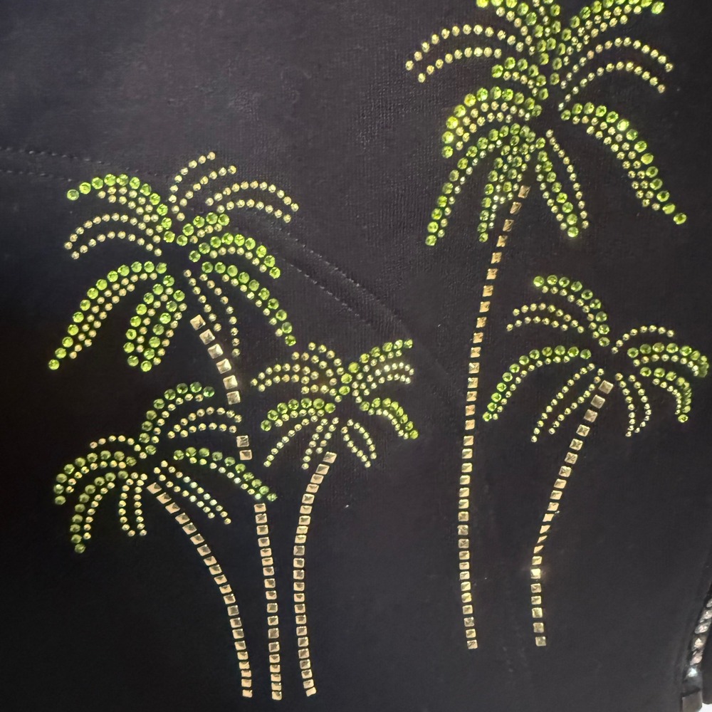 Tia Designs Rhinestone Palm Tree Zip Up‎ Sweatshirt Jacket Black Medium - Picture 5 of 7